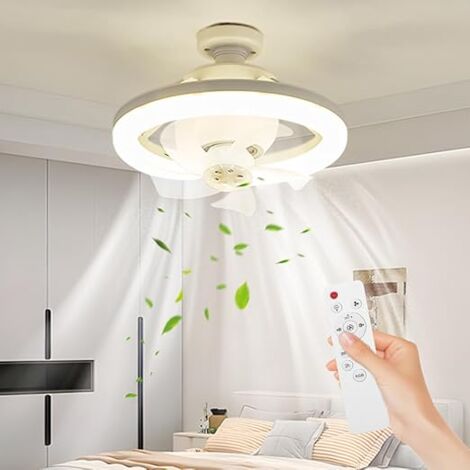 AlwaysH Ceiling Fans with Light, 10" E27 Lamp 48W Quiet Ceiling Fans, 3 Color Temperature, 360° Moving Head Fan Light for Living Room Bedroom