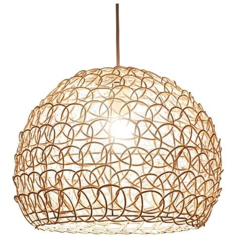 AlwaysH Chandelier Pendant Light 25cm Country Style Retro Hanging Lamp Rattan Hand-Woven Bamboo Lampshade Living Room Bedroom Height Adjustable Lamp