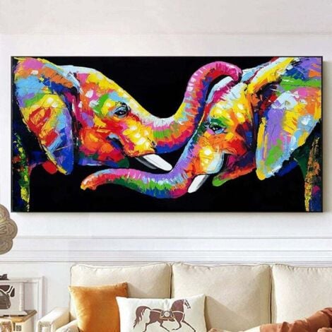 AlwaysH Couple Elephants Living Room Pictures Wall Art Posters And Prints Abstract Animals Colorful Elephant Canvas Paintings 60x90cm No Frame