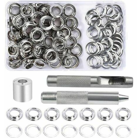 AlwaysH Eyelets Kit, 100 Sets Eyelets 12mm Eyelets, Tarp Repair Kit, With 3pcs Grommet Eyelet Tools Eyelets Kit for Tarpaulin, Fabric, Curtains and Fabrication