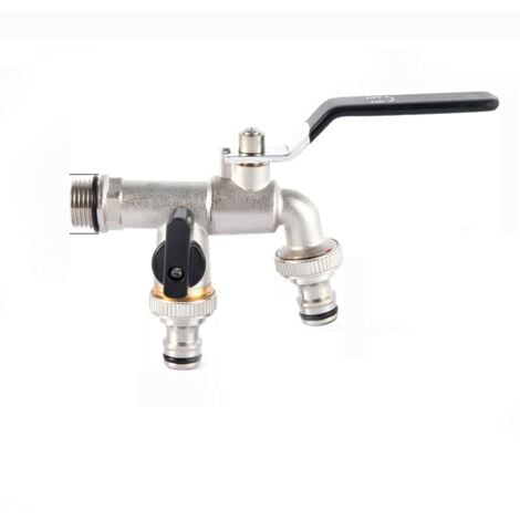 AlwaysH Garden Double Faucet, Brass Water Tap, High Quality 3/4 Inch Caliber Faucet - Black
