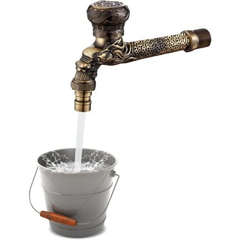 AlwaysH Garden faucet vintage Long Handle : Antique Garden Faucet Antique Dragon Shape Antique Brass Faucet Long Handle Garden Faucet Tap for Home Kitchen Bathroom