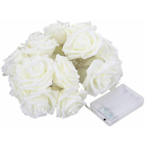 AlwaysH Guirlande lumineuse LED roses blanches - 20 fleurs blanc chaud - Guirlande lumineuse roses - Guirlande led pour la décoration maison ou pour les fêtes - guirlande lumineuse chambre – pile