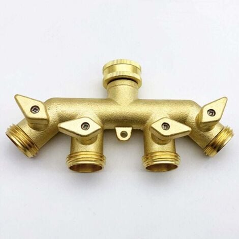 AHLSEN AlwaysH Hose Distributor (4 Way), Brass Garden Hose Adapter Four Way Splitter Adapter Ball Valve Faucet Connector