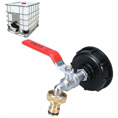 AlwaysH IBC Tank Faucet 1000L Rainwater Harvesting Faucet, IBC Water Tank Adapter 1/2" Dual Rainwater Harvesting Faucet, Brass Faucet Made of PP Coarse Thread 60 MM (1/2)