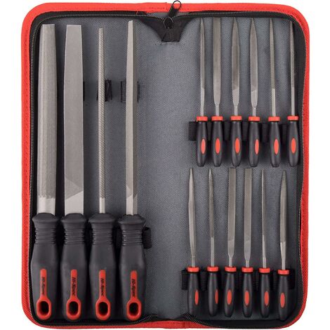 AlwaysH Kit de limes haute spécification, 16 limes en acier au carbone, lime 200 mm, demi-ronde, ronde, lime triangulaire, 8 limes aiguilles pour bois, métal, écaillage et fixation en céramique