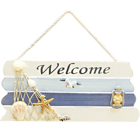 AlwaysH Mediterranean Nautical Wooden Welcome Sign, Beach Style Welcome Door Plaque, Wooden Welcome Sign, Welcome Home Sign for Front Door, Wall Decor