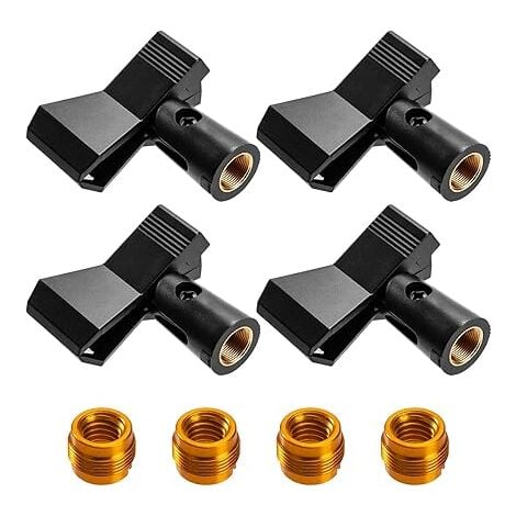 AlwaysH Microphone Clip, Universal Microphone Holder, Adjustable Clip Mounts for Wireless Mic, 5/8 Male to 3/8 Inch Female Adapter for Lectures, Podcasts, Conferences, Competitions (4 Pieces)
