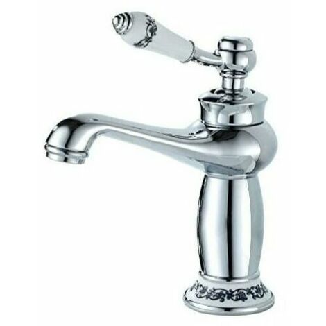 AlwaysH Mitigeur de lavabo Robinet Salle Bain Monocommande Mitigeur Lavabo DéCoration Florale En CéRamique Robinet Lavabo Salle De Bain Robinet Lavabo，Chrome