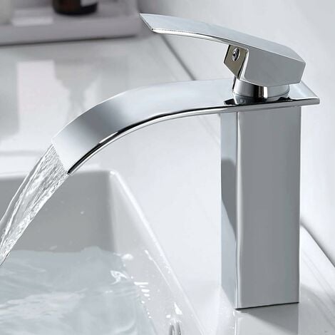 AlwaysH Modern Waterfall Bathroom Faucet, Elegant Design Waterfall Sink Faucet, Brass Bathroom Mixer Tap, Hot and Cold Water Available, Chrome Waterfall Taps