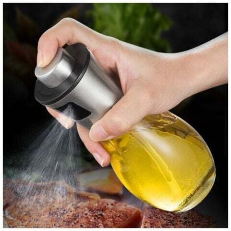 AlwaysH Oil Spray Bottle, 200ml Olive Oil Sprayer with Leakproof Stainless Steel Dispenser, Glass Oil Bottle for BBQ/Kitchen/Salad [Energy Class A+++]