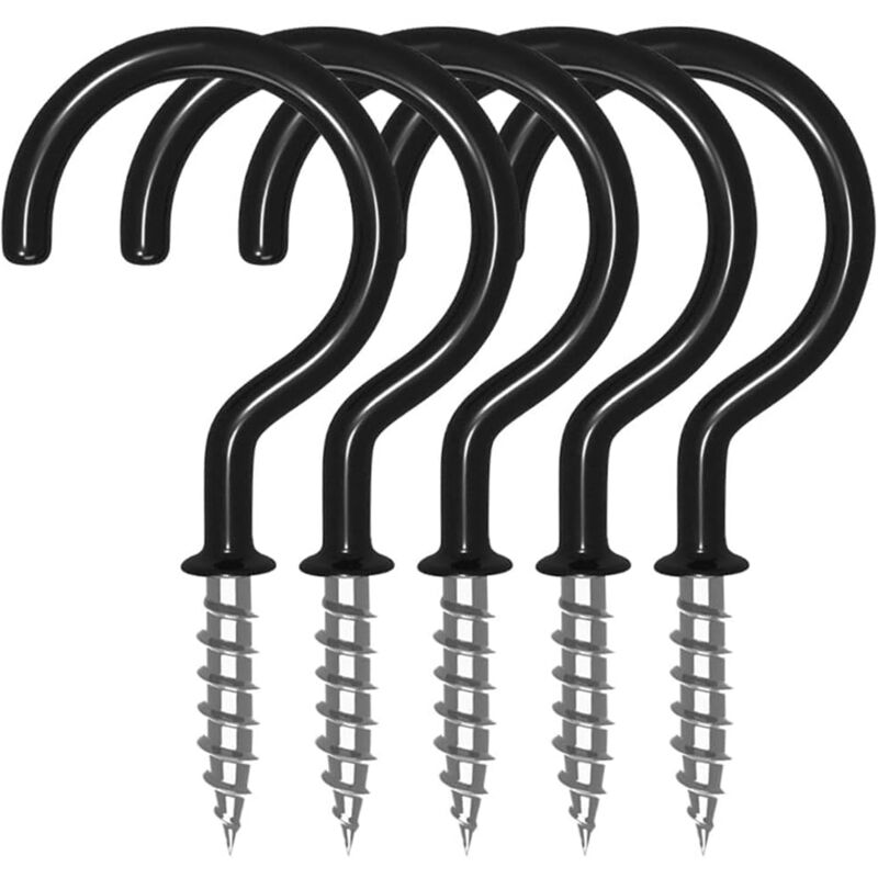 AlwaysH Pieces Metal Screw Hooks - 2 Inch Black Ceiling Screw Hook Vinyl Wall Hook Screw Hooks for Hanging Mugs, Lights, Flower Pots, Black