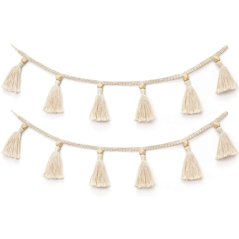 Pieces Pompom Garland, Kids Room Garland, Fringe Garland, Woven Cotton Fringe Garland, for Bedroom, Birthday Party, Home Decoration (White) - Alwaysh