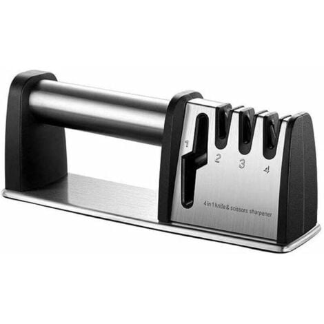 AHLSEN AlwaysH Professional Knife Sharpener, 4 in 1 Knife Sharpener with Diamond Coating and Non-Slip Stainless Steel Base for Scissors and Kitchen Knives of Different Sizes