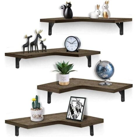 AlwaysH Promotion Set of 4 Floating Corner Shelves with for Bathroom, Kitchen or Bedroom (Dark Charcoal Black)