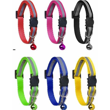 AlwaysH Reflective Adjustable Anti Strangulation Cat Collar with Anti-Lost Bell Address Tag Pendant and Safety Buckle, Cute Multicolor Pet Supply