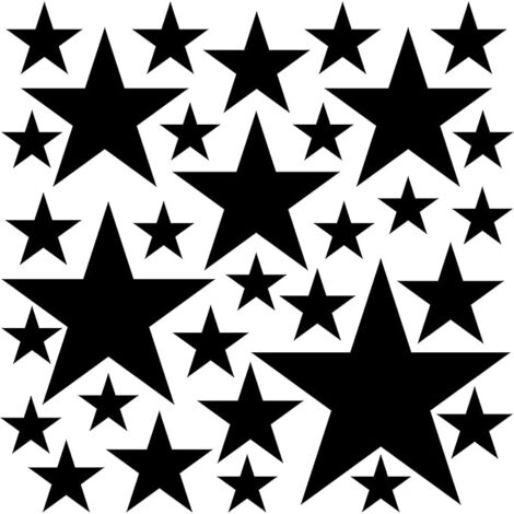 AlwaysH Set of 32 Children's Wall Stickers Stars - Wall Decoration Stickers for Baby Room - Easy to Apply Black
