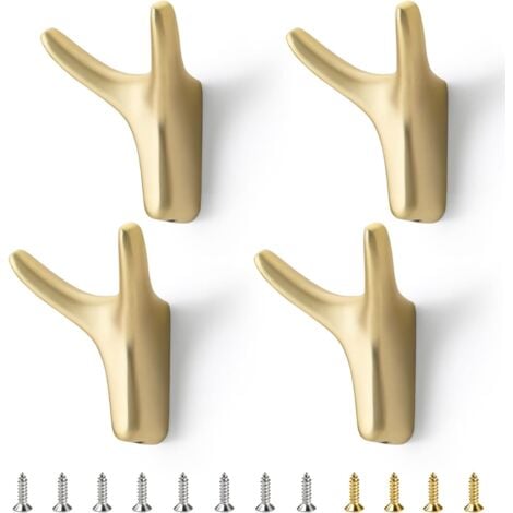 AlwaysH Set of 4 Gold Coat Hooks - Double Wall Hooks - Vintage Clothes Hooks - Individual Coat Hooks - Ideal for Bathroom Coat Hooks,