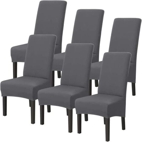 AlwaysH Set of 6 XL Stretch Gray Chair Covers for Dining Room Elastic Cover High Back Chairs Large Size Washable
