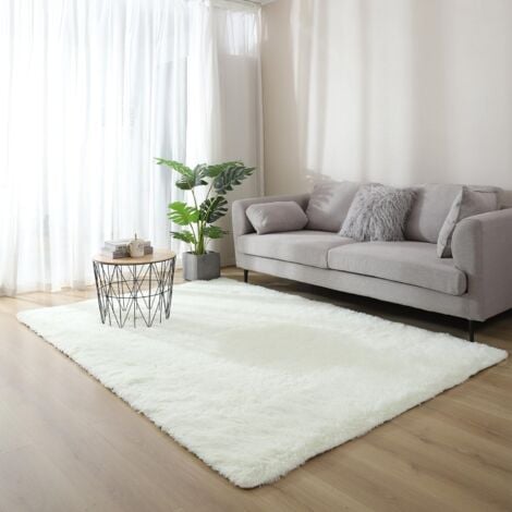 AlwaysH Shaggy Living Room Rug 160 x 230 cm Bedside Rug Long Pile Rug White Beige Soft Rug for Living Room Bedroom Sofa