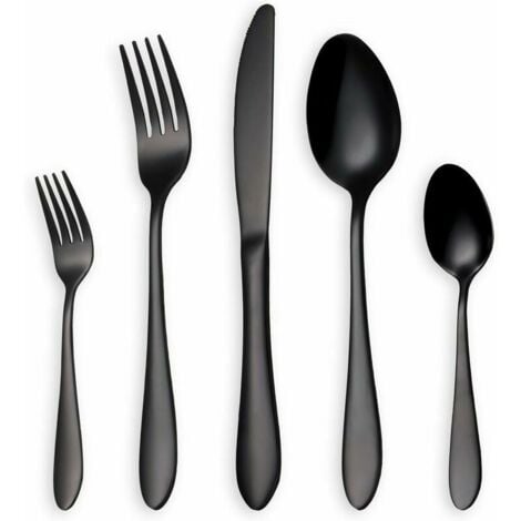 AlwaysH Shiny Black Cutlery/Cutlery Set, 5 Piece Stainless Steel Knife Spoon Set For (Black, 1 Sets)