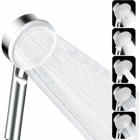 AlwaysH Shower Head, Bathroom High Pressure Hand Shower, 5 High Pressure Jet Modes, Water Saving Easy Installation Silver