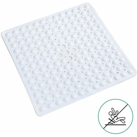 AlwaysH Square Shower Mats Anti-Mildew Non-Slip Bath Mats Machine Washable Bathroom Mat with Suction Cup, Antibacterial Rubber Kids Shower Mat with Drain Holes