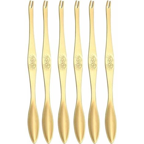 AlwaysH Triumph Crab Forks Seafood Forks Fruit Forks Stainless Steel Lobster Forks Picker for Home Restaurant (Gold) 6Pcs