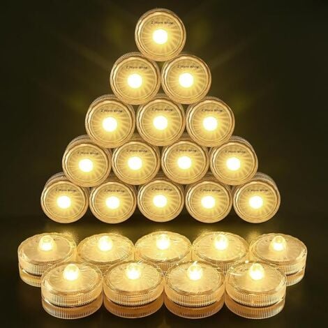 AlwaysH warm white Waterproof Underwater Round Mini LED Tea Lights Submersible Lights for Wedding Home Party Vase Festival Valentine's Day Decoration（24pack）