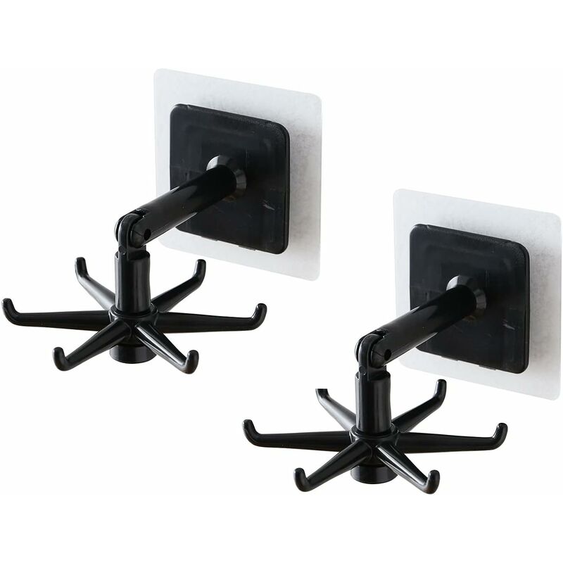 AlwaysH2 PCS 360 Degree Rotating Folding Hook Self Adhesive 180 Degree Vertical Flip Hook Waterproof Kitchen Hooks (Black)