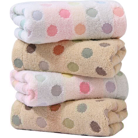 AlwaysH4 Pieces (2 Styles) Colorful Polka Dot Pattern Cotton Hand Towels Soft Absorbent Towel for Bathroom 13.4 x 30 inch