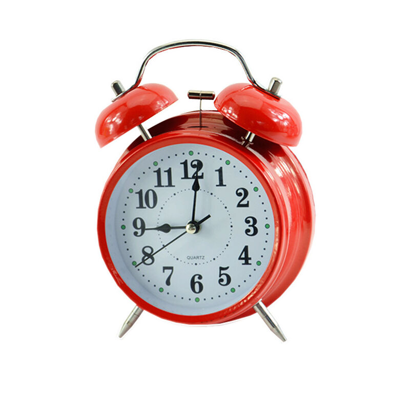 Alwaysh - Analog Alarm Clock 4 Inch Dual Bell Vintage Red Quiet Non-Ticking Quartz Battery Operated Extra Loud with Backlight for Office Bedside