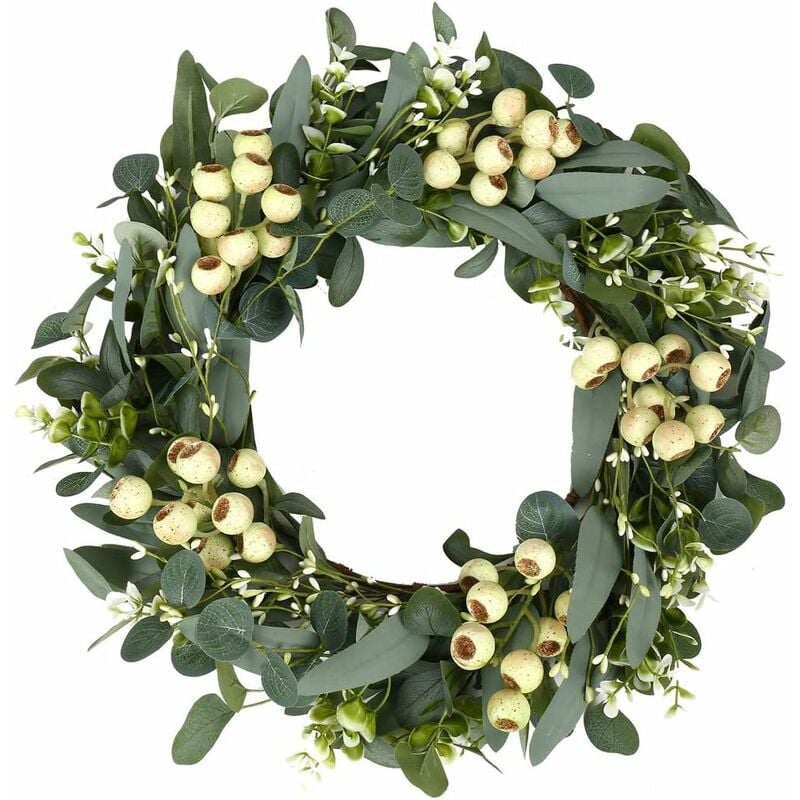 Alwaysh - Green Eucalyptus Wreath, Artificial Eucalyptus Leaves Wreath with Big Berries, Spring/Summer Greenery Wreath for Front Door Wall Window