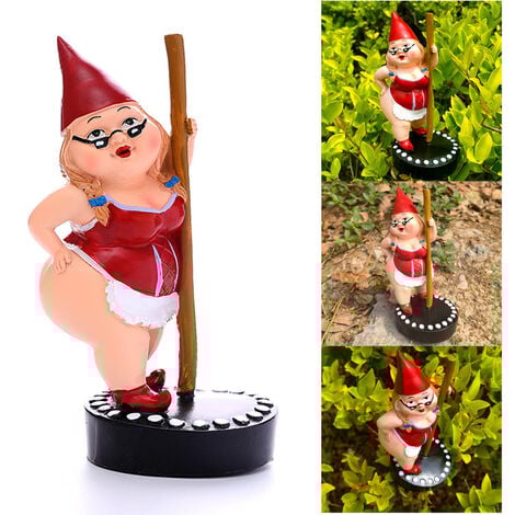 AlwaysHPole Dancing Gnome Statue, Resin Garden Gnome Statues, Funny Outdoor Gnome Figurine, Pole Dancing Garden Gnome, Spring Garden Statue, Dancing Lady Gnome Statue (Red)