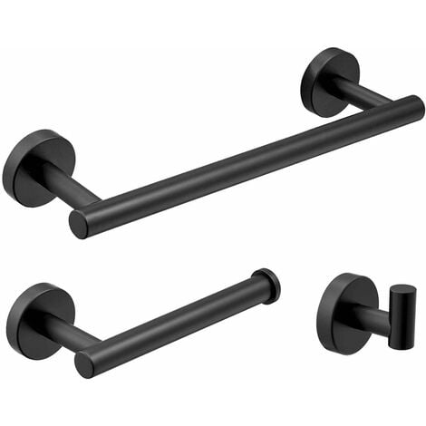 AlwaysHSet of 3 bathroom accessories, 30cm Towel holder, Toilet paper holder, Robe hook, Matte black