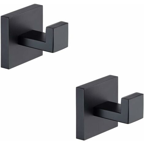 AlwaysHTowel Hooks Matte Black, Set of 2 Stainless Steel Coat and Clothes Hooks, Heavy Duty Wall Hooks for Bathroom and Kitchen, Modern Square Style Wall Mount (Black)