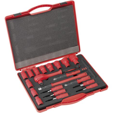 Alyco 190300 190300-Juego llaves de Vaso aisladas 1000V VDE 1/2" + carraca aislada 20 piezas en maletin, Nero