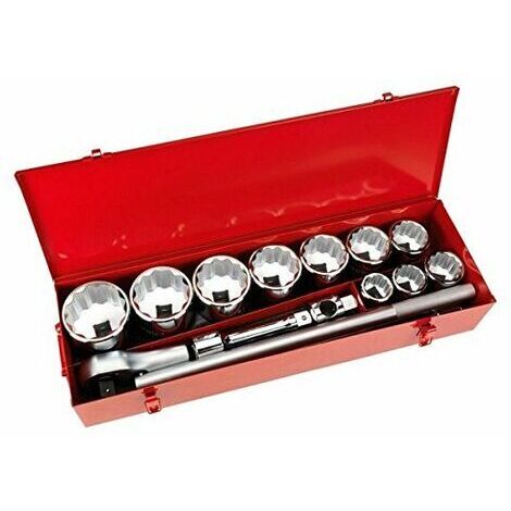ALYCO 194820 - Juego 14 piezas llaves de vaso 1' Cr-V cromado mate + carraca + mango en T en caja metalica