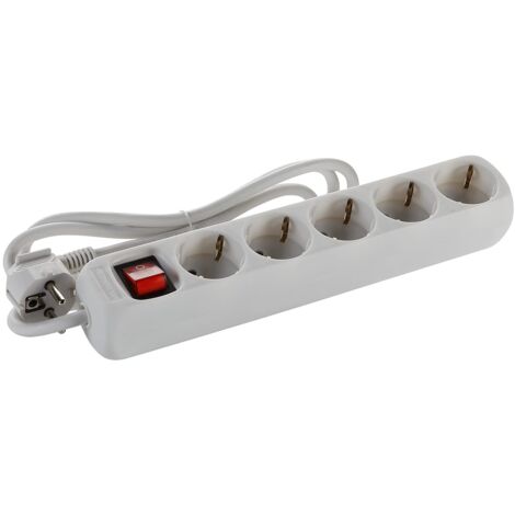 Alyco 199465, Base multipla 5 prese con interruttore, Cavo da 1.4 m, Bianco