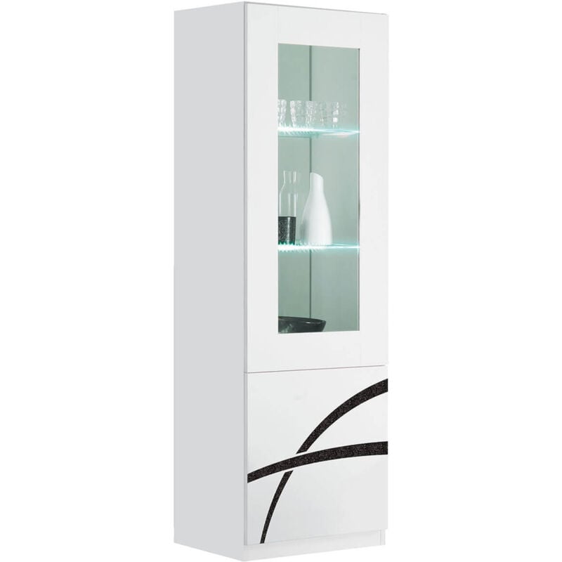 ALYSSA - Vitrine Droite 1 Porte Laquée Brillant Blanc