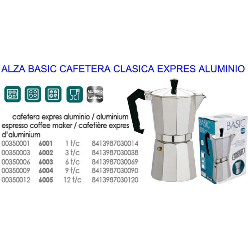 

alza basic cafetera clasica expres aluminio 3 tazas 6002 - Mibricotienda