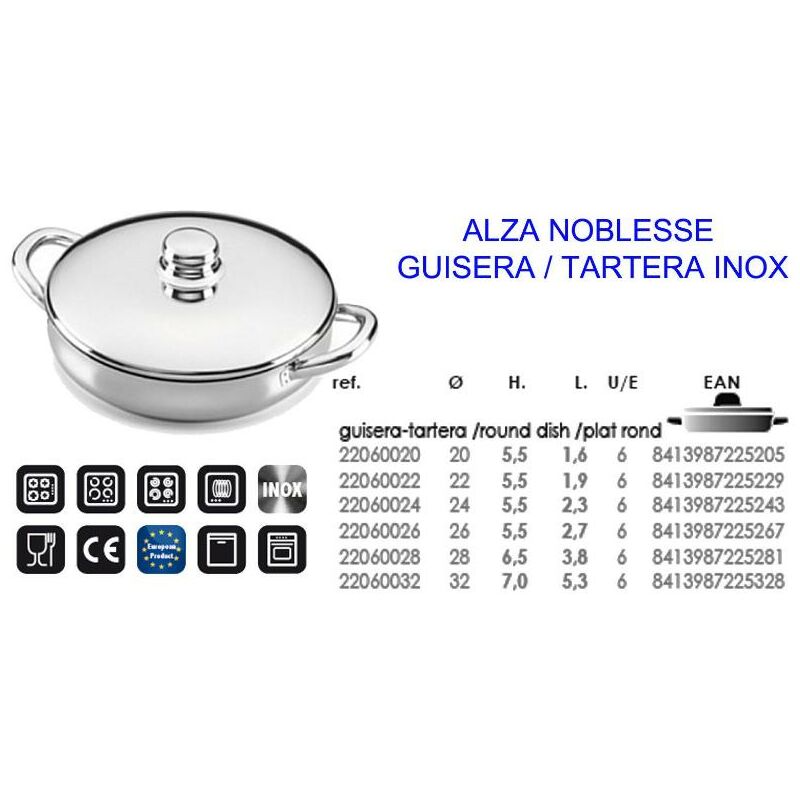 

alza noblesse tartera-guisera 24 altura 5.5 litros 2.3 22060024 - Mibricotienda