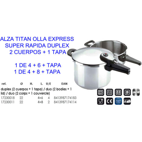 ALZA TITAN OLLA EXPRES SUPER RAPIDA (DUPLEX 4+8+TAPA)=17230011