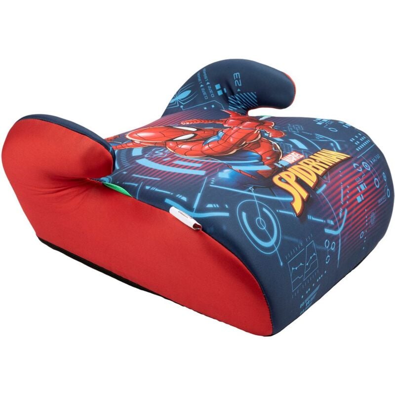 Image of Marvel - Seggiolino Alzabimbo Spiderman per la sicurezza dei bambini con altezza da 125 a 150 cm con grafiche del supereroe uomo ragno su fondo blu,