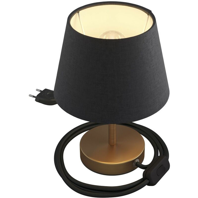 

Creative Cables - Alzaluce con pantalla Imperio, lámpara de mesa de metal clavija de 2 polos, cable e interruptor | 10 cm - Bronce satinado - Tela