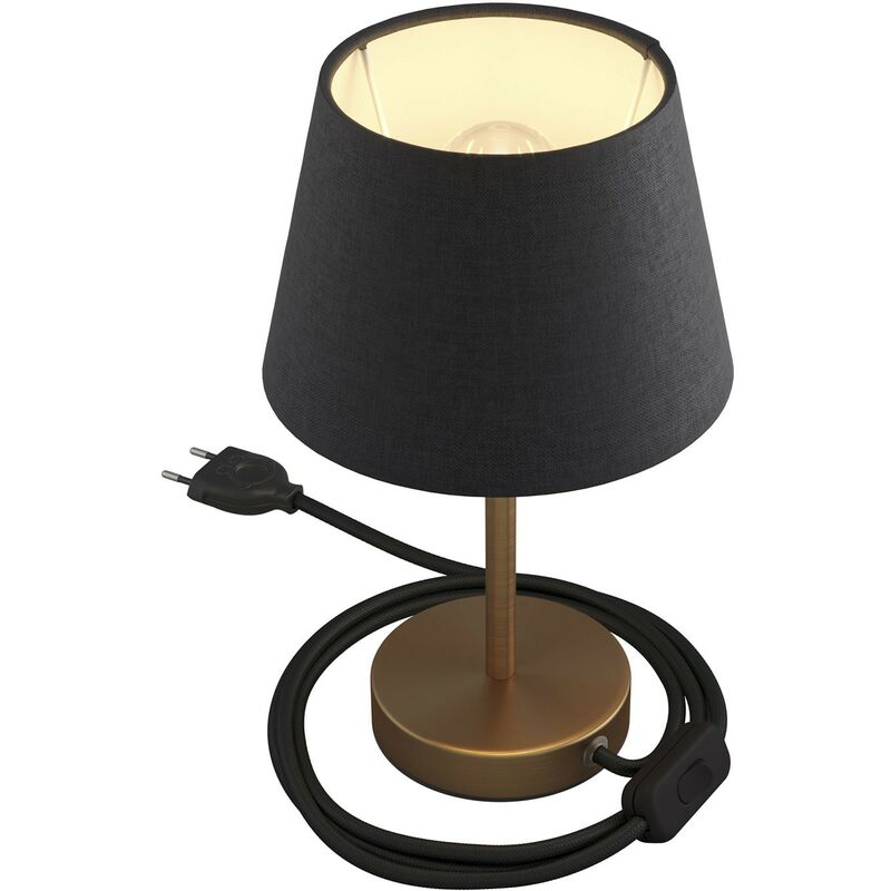 

Alzaluce con pantalla Imperio, lámpara de mesa de metal clavija de 2 polos, cable e interruptor | 15 cm - Bronce satinado - Tela antracita - Bronce