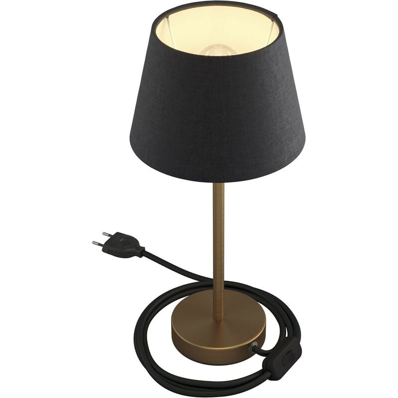 

Creative Cables - Alzaluce con pantalla Imperio, lámpara de mesa de metal clavija de 2 polos, cable e interruptor | 25 cm - Bronce satinado - Tela