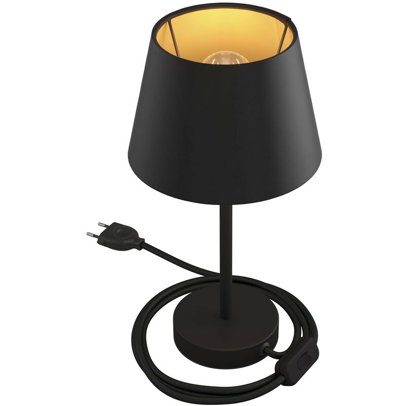 Image of Alzaluce con paralume Impero, lampada da tavolo in metallo con spina 2 poli, cavo e interruttore 20 cm - Nero opaco - Cinette nero - Nero opaco
