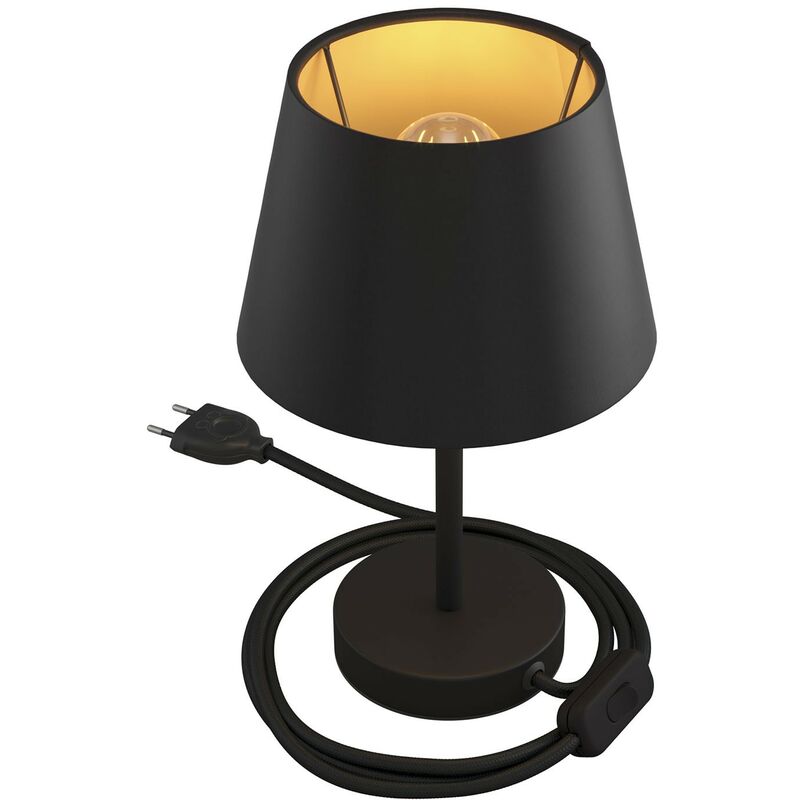 Image of Alzaluce con paralume Impero, lampada da tavolo in metallo con spina 2 poli, cavo e interruttore 15 cm - Nero opaco - Cinette nero - Nero opaco
