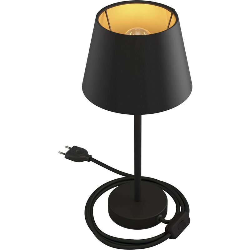Image of Alzaluce con paralume Impero, lampada da tavolo in metallo con spina 2 poli, cavo e interruttore 25 cm - Nero opaco - Cinette nero - Nero opaco